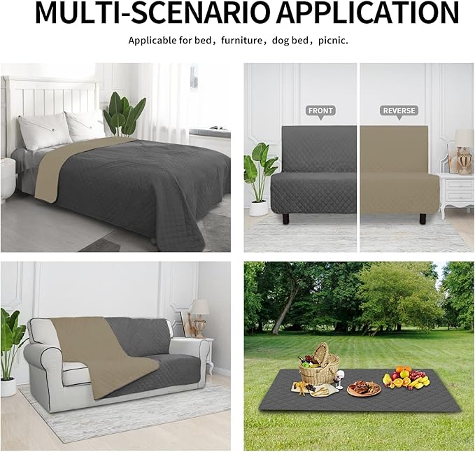 Easy-Going 100% Waterproof Dog Bed Cover Reversible Leak Proof Couch Cover Washable Sofa Cover Furniture Protector Blanket for Pets Kids Children Dog Cat (30x70 Inch,Dark Gray/Beige)