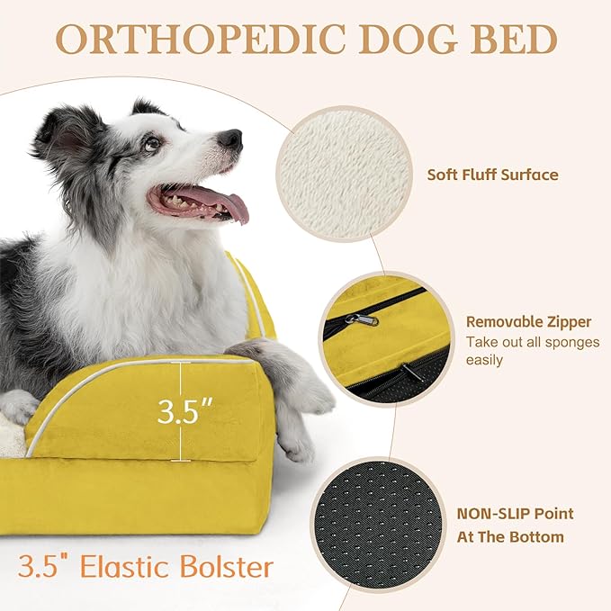 Comfort Expression Small Dog Beds Waterproof Orthopedic Foam Sofa Beds for Small Dogs Comfy Pet Bed with Washable Removable Cover & Non-Slip Bottom(XX-Small,Spicy Mustard)