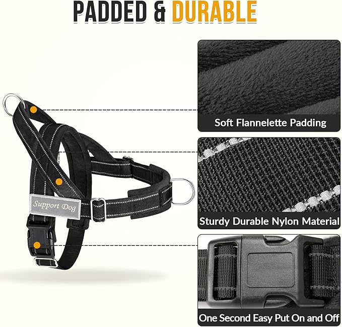 SlowTon No Pull Dog Harness - Heavy Duty Dog Harness and Leash Set for Medium Large Dogs, Reflective Tactical Harness with Soft Padded and Front Clip for Easy Walk and Training (Black L)