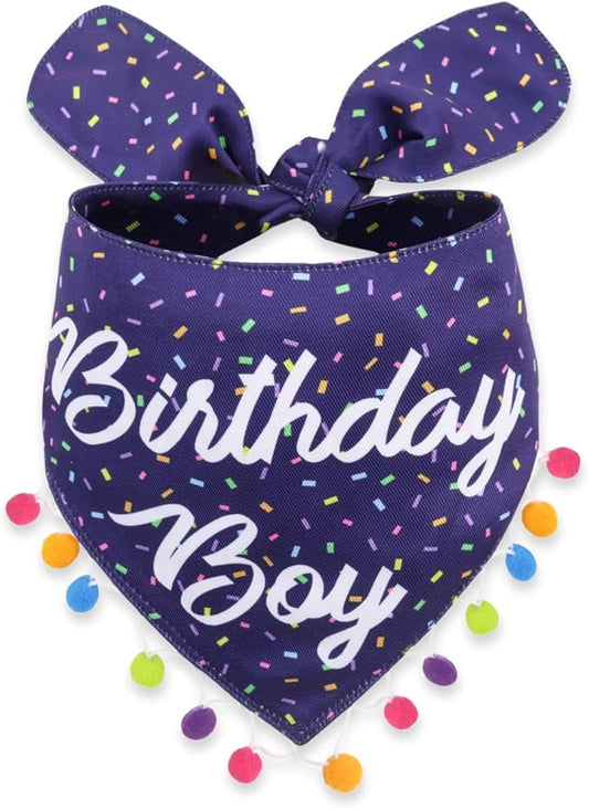 Luxury Pet Birthday Bandanas -Premium & Silky Poly Fabric | 100% Handmade | Custom Shape Dual Layered (Birthday Boy, Large)