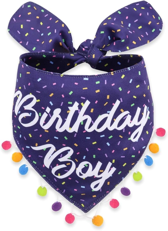 Luxury Pet Birthday Bandanas -Premium & Silky Poly Fabric | 100% Handmade | Custom Shape Dual Layered (Birthday Boy, Small)