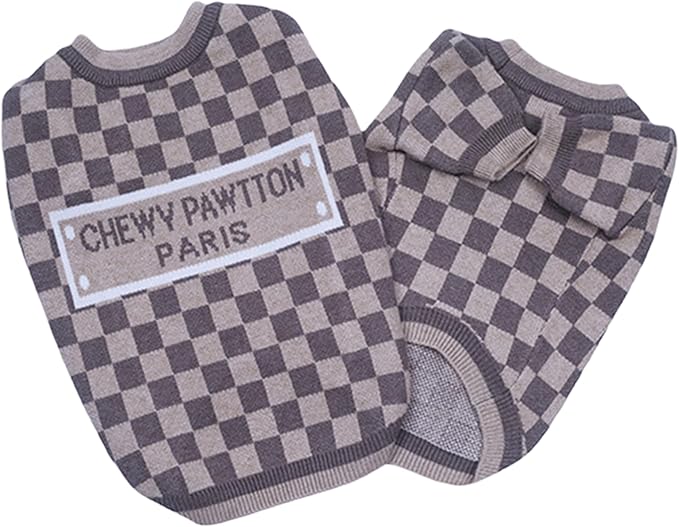 Designer Dog Clothes Sweater Shirt Outfit Small XS Teacup Cute Dogs Puppies French Bulldog Dachshund Chihuahua Cats Maltese Boy Girl (Medium, DamierParis)