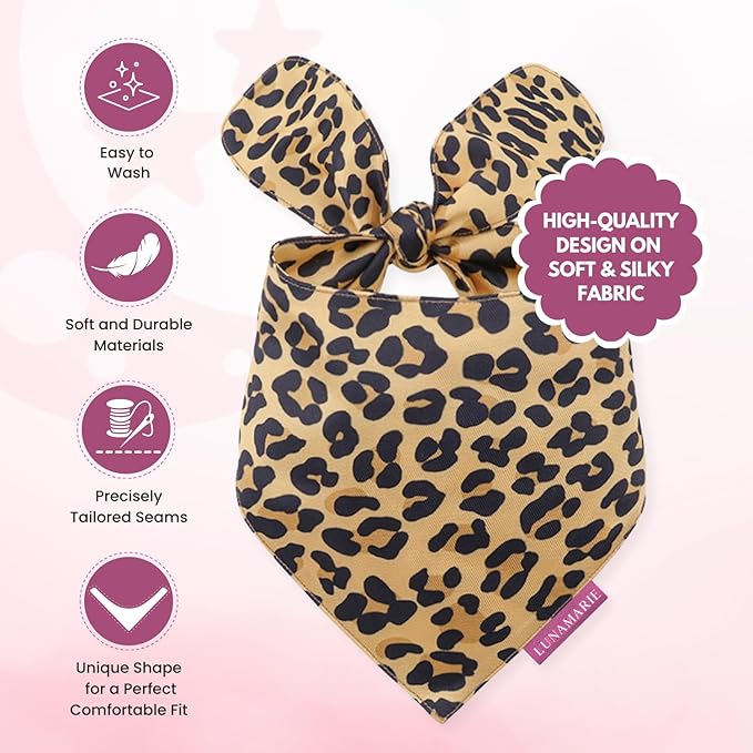 Luxury Dog Bandanas - Cute Leopard Designs | Premium & Soft Poly Fabric | 100% Handmade Adjustable Shape Animal Print Pet Scarfs Small, Medium, Large (Leopard, Large)