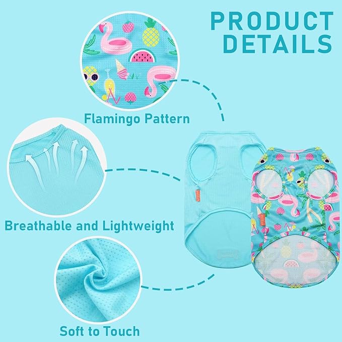 KYEESE 2 Pack Medium Dogs Shirts Hawaii Breathable Soft Tank Top Sleeveless Vest Dog Tee Shirts Dog Apparel UPF 50+ Great for Summer Flamingo Pattern, X-Large