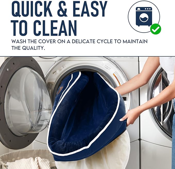 OhGeni Orthopedic Dog Couch Large Sized Pet Beds for Fathers Gifts with Comfort Foam Support, Soft Indestructible Fabric, Machine Washable Waterproof Removable Cover, 35-Inch (Dark Blue)