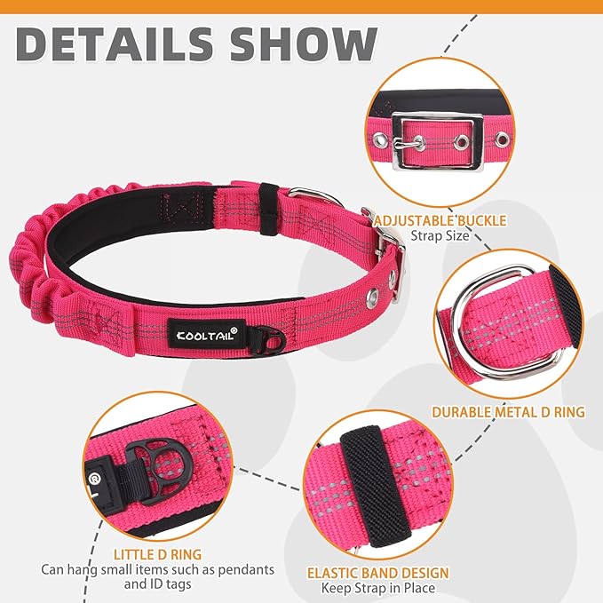 KOOLTAIL Heavy Duty Dog Collar with Handle for Large Dogs, Ballistic Nylon Collar for Training Control, Soft Padded Thick Wide Reflective Dogs Collar with Adjustable Metal Buckle for Walking, Pink S