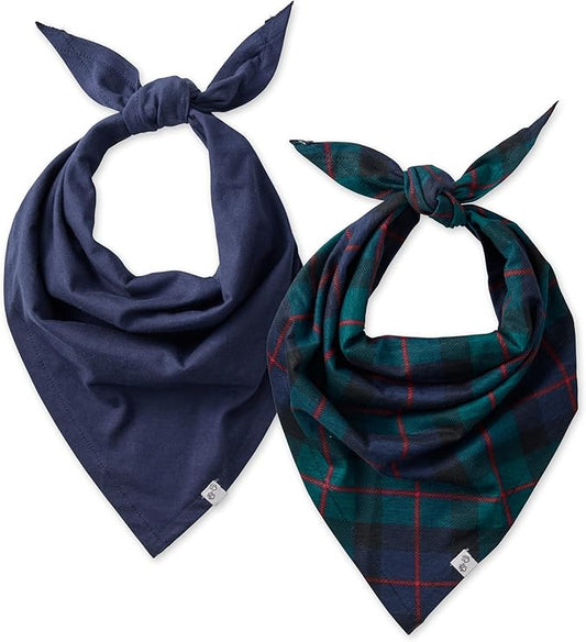 Multipack 100% Organic Cotton Pet Bandanas for Small, Medium and Large Dogs, Black Watch Plaid, Medium/Large