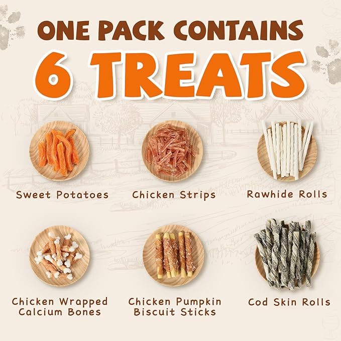 Dog Treats Variety Package, Set of 6 Kinds of Treats, Mix Package-6 Kinds Included-w/Taurine, Bulk Snack for Small Middle Large Dog, 21oz, Package B