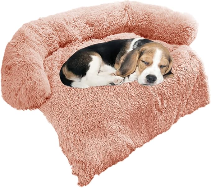 Calming Dog Bed Fluffy Plush Dog Mat for Furniture Protector with Removable Washable Cover for Large Medium Small Dogs and Cats (Small(35x31x5),Pink)