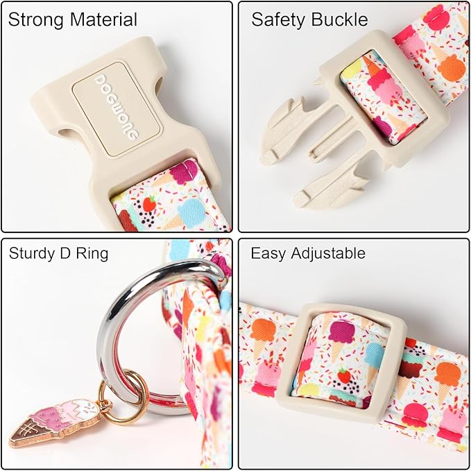 DOGWONG Summer Dog Collar, Popcile Dog Collar Durable Ice Cream Pet Dog Collars Cute Summer Beach Puppy Necklace for Small Medium Large Dogs