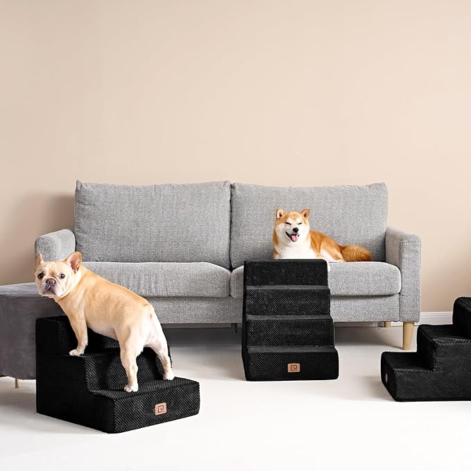 EHEYCIGA Dog Stairs for Bed 18”H, 4-Step Dog Steps for High Bed, Pet Steps for Small Dogs and Cats, Non-Slip Balanced Pet Ramp Indoor, Black