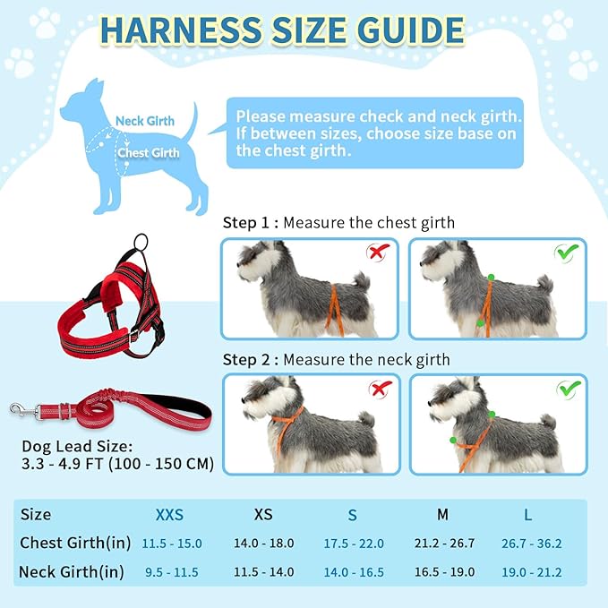 SlowTon No Pull Small Dog Harness and Leash Set, Puppy Soft Vest Harness Neck & Chest Adjustable, Reflective Lightweight Harness & Anti-Twist Pet Lead Combo for Small Medium Dogs (Red, XS)