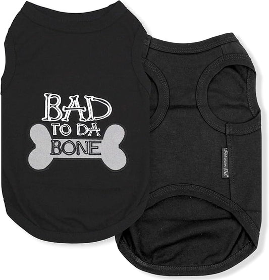 Parisian Pet Dog T-Shirt - Embroidered Bad to Da Bone Dog Clothes - 100% Cotton, Sleeveless Pet Vest - Machine Washable Shirt for Large Dogs 2XL