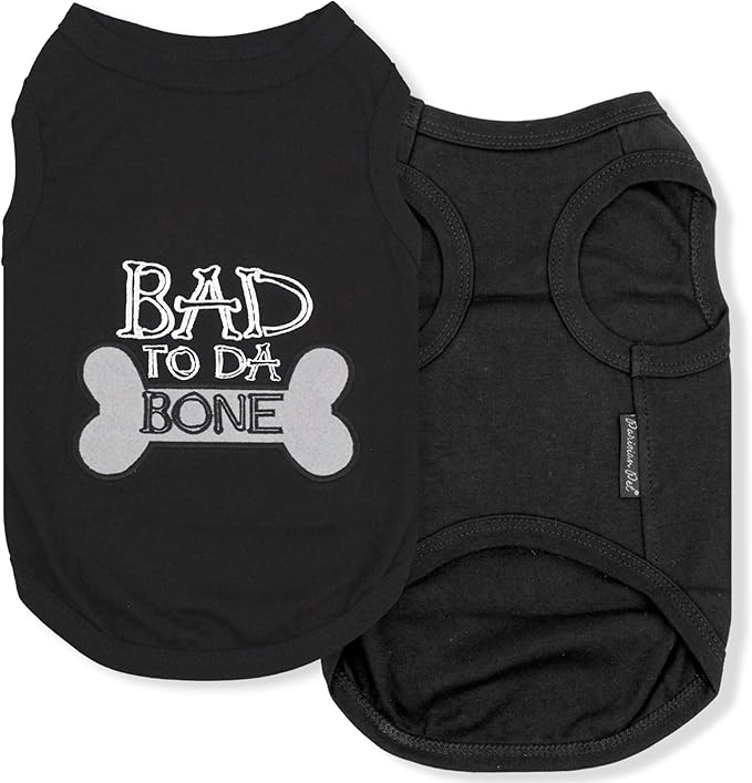 Parisian Pet Dog T-Shirt - Embroidered Bad to Da Bone Dog Clothes - 100% Cotton, Sleeveless Pet Vest - Machine Washable Shirt for Large Dogs XL