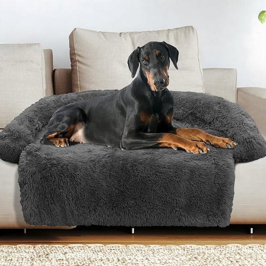 Calming Dog Bed Fluffy Plush Dog Mat for Furniture Protector with Removable Washable Cover for Large Medium Small Dogs and Cats (Extra Extra Large, Dark Grey)