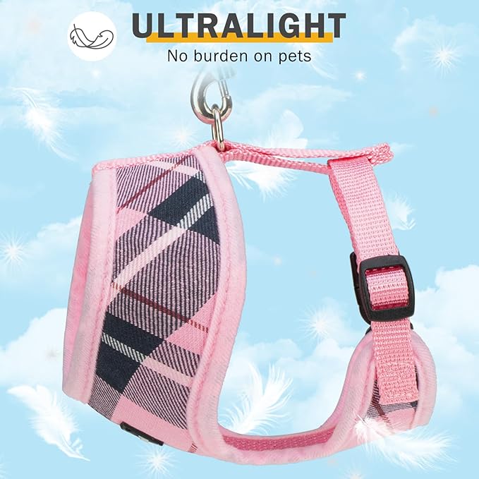 SCENEREAL Puppy Dog Harness with Leash Set for Small Medium Sized Dogs, Soft Mesh Step in Pet Harnesses and Leash, No Chock Plaid Adjustible No Pull Vest for Dogs Cats, Chihuahua,Bulldog (Pink M)