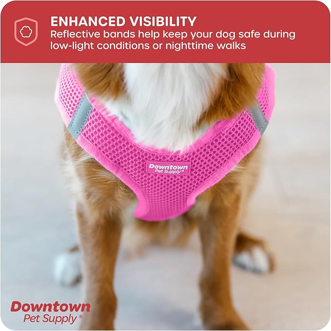 Downtown Pet Supply Step in Dog Harness No Pull, X-Large, Pink - Adjustable Harness with Padded Mesh Fabric and Reflective Trim - Buckle Strap Harness for Dogs
