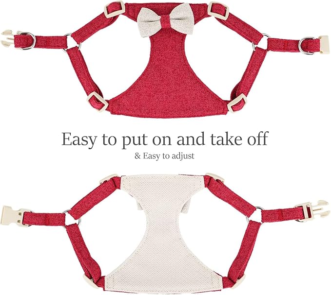 Didog Small Dog Harness Collar and Leash Set, Adjustable Lightweight Vest Harness with Cotton Soft Mesh for Small Dogs, Cats (Red, XXS)