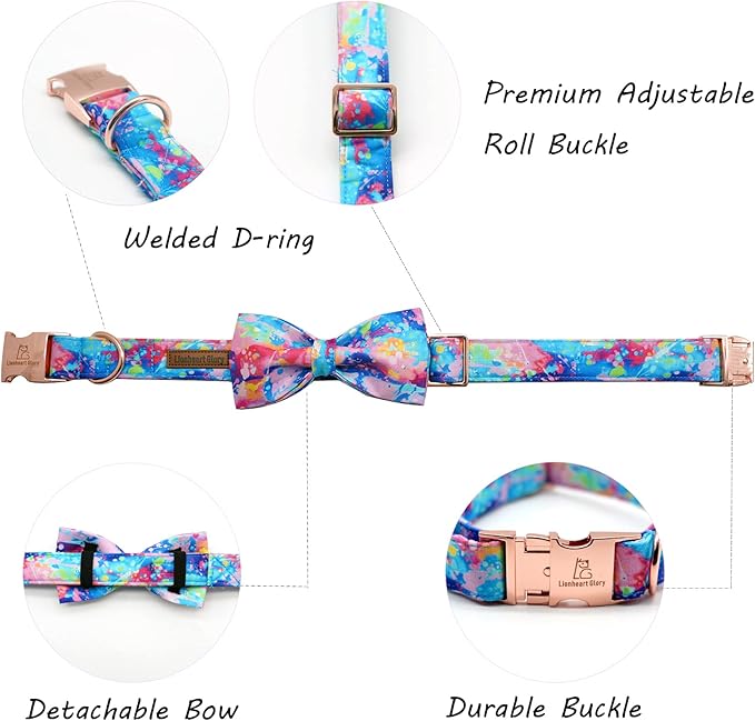 Lionheart glory Dog Collar, Colorful Dog Collar with Bow, Bowtie Collar Cute Pet Collar Gift for Small Medium Large Dog
