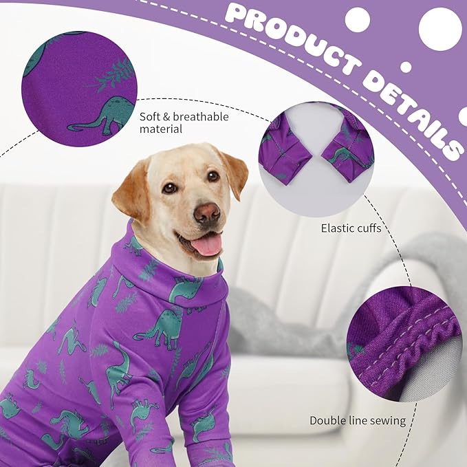 IDOMIK Dog Pajamas,Soft Dog Pjs Clothes with Zipper,Breathble Pet Shirts for Boys Girls,Dogs Apparel Shirt Onesie,Pet Recovery Suit for Small Medium Large Dogs,Doggy Anxiety Relief Onesies 2XL Purple