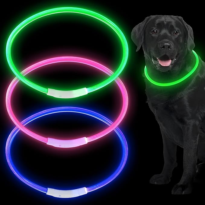 Weewooday 3 Pcs Dog Collar LED USB Rechargeable Lights Dog Necklace Collars Doggy Lights for Night Walking Adjustable Safety Lamp Pet Collars for Large Medium Small Puppy Pet(3 Colors,Classic Style)