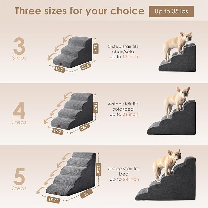 EHEYCIGA Curved Dog Stairs Ramp for High Beds 19.7" H, 4-Step Dog Steps for Small Dogs and Cats, Pet Stairs for High Bed Climbing, Non-Slip Balanced Pet Step Indoor, Grey