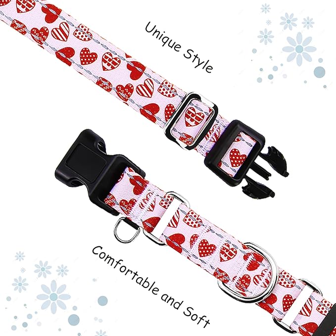 Valentines Reflective Martingale Collar for Dogs with Quick Release Buckle Cute Girl No Pull Dog Collars (Red Heart, Large)