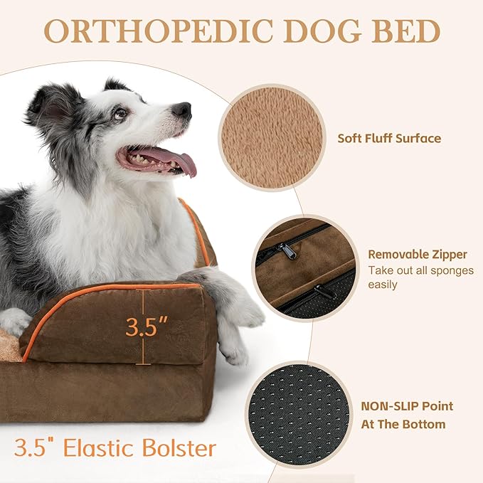 Comfort Expression Small Dog Beds Waterproof Orthopedic Foam Sofa Beds for Small Dogs Comfy Pet Bed with Washable Removable Cover & Non-Slip Bottom(XX-Small,Brown)