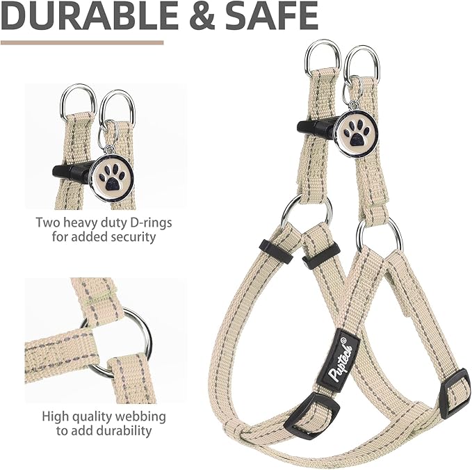 PUPTECK No Pull Dog Harness Soft Adjustable Basic Nylon Step in Puppy Vest Outdoor Walking with ID Tag, Reflecive Beige, S