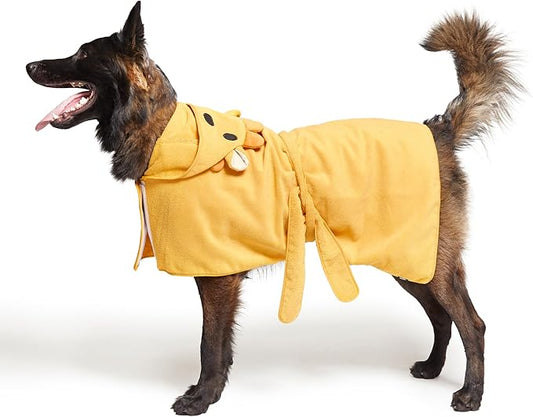 Barkbox Dog Bathrobe Fast Drying with Hook and Loop Closure & Wrap Tie Snuggle, Cute Dogs Clothes, Easy to Clean, Machine Washable, Dog Coats and Tumble Dry Low - Lion, Large