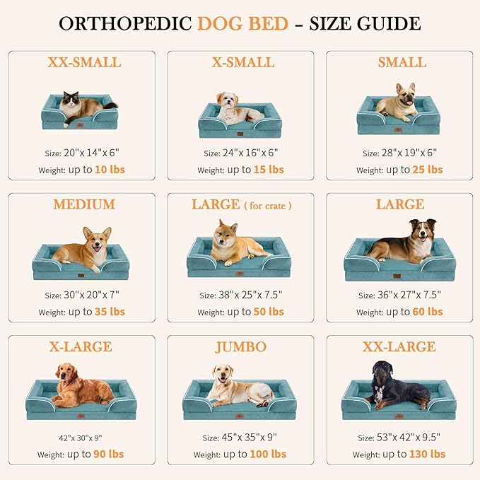 Comfort Expression Medium Dog Beds Waterproof Orthopedic Foam Dog Sofa Beds for Medium Large Dogs Comfy Pet Bed with Washable Removable Cover & Non-Slip Bottom(Medium,Washed Blue)