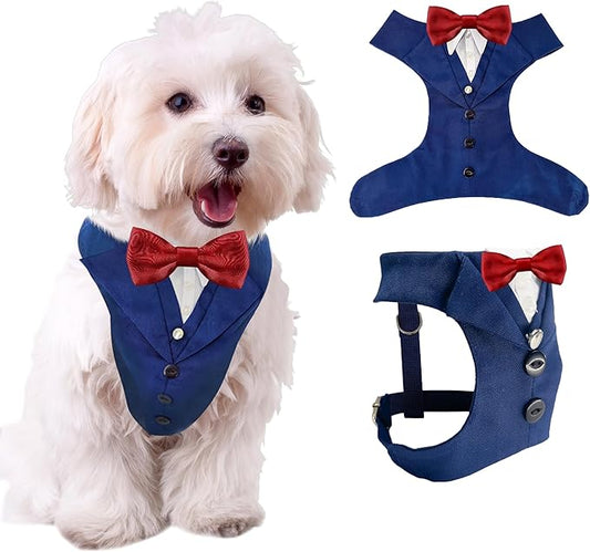 Dog Tuxedo for Wedding Outfit, Dog Suit and Tie Costumes for Birthday, Halloween, Cosplay, Christmas Party, Pet Formal Wear with Bowtie, Tux for Small Dogs, Chihuahua, Bichon, Maltese, Cats