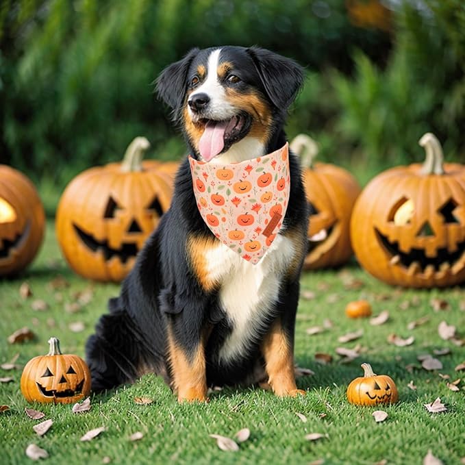 PTDECOR Halloween Dog Bandana, Ghost Pumpkin Design Reversible Holiday Dog Scarf, Triangle Halloween Bandanas for Large X-Large Dogs (X-Large)