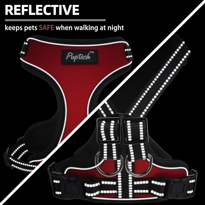 PUPTECK Dog Harness and Leash Set for Small Medium Sized Dogs, No Pull Dog Harness for Walking Training, Adjustable Reflective Puppy French Bulldog Frenchie Harness Soft Padded Vest, Red, S