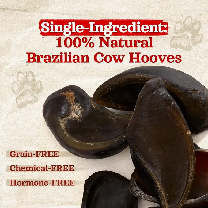 Natural Farm Cow Hooves (12 Pack), Odor-Free, All Natural Sourced from Farm-Raised Beef Hoof Dog Treats, Great Alternative to Bully Sticks or Rawhide, Dental Chew for Small, Medium, Large Breeds
