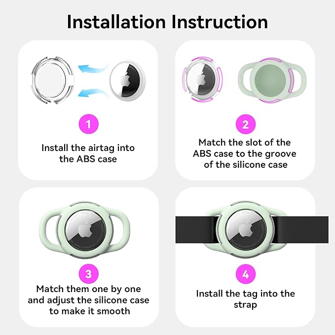 Waterproof Airtag Dog Collar Holder, Silicone & ABS Airtag Holder for Dog & Cat Collars, Ultra-Durable, Lightweight and Protective Airtag Case (Luminous, Small)