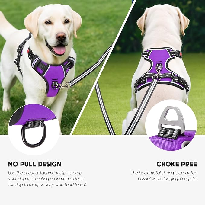Timos Dog Harness Small Sized, No Pull with Neck Lockable Snap,No Choke Front Clip Dog Reflective Harness,Adjustable Metal Rings 3 Buckles,Easy Control Handle for Small Dogs Purple XS