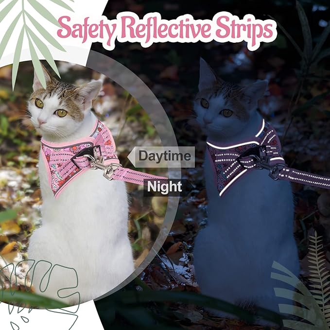 Cat Harness and Leash Escape Proof for Walking, Adjustable Soft Kitten Harness with Reflective Straps Step in Cat Vest Harness for Small Kitten and XS Dogs (Pink, L-Chest(15.7"-16.3"))