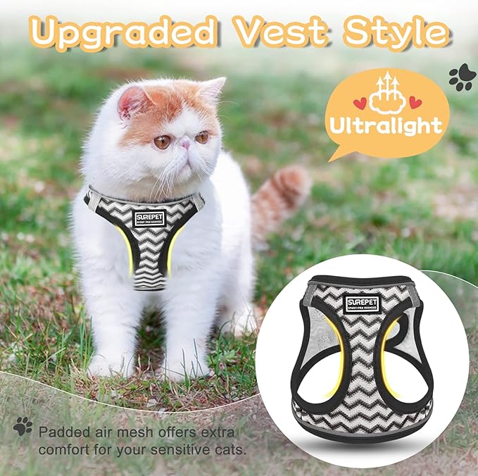 Cat Harness and Leash Escape Proof,Adjustable Soft Mesh Kitten Vest Harness for Walking Reflective Pet Harness for Cat Small Dogs Puppy (White, XXS)