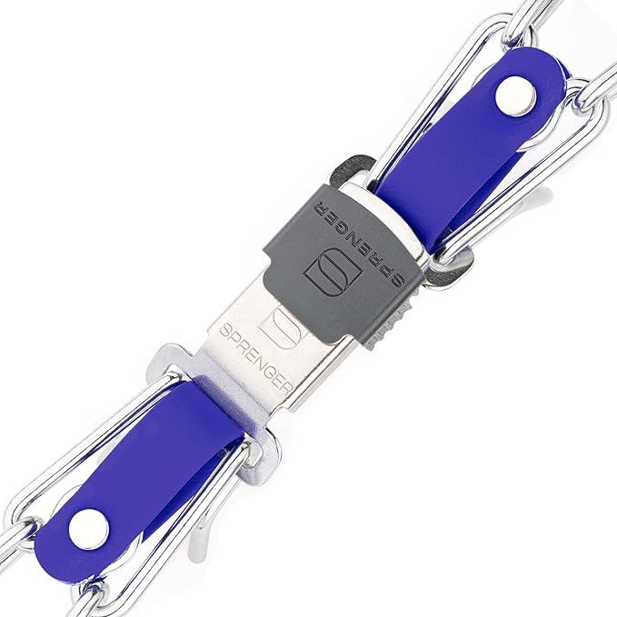 Herm Sprenger Chrome Plated Steel Dog Collar with Quick Release ClicLock Buckle and Biothane Insert Training Collar for Dogs Made in Germany (Blueberry Royal, 25in x 4.0mm(Neck Size up to21-22in))