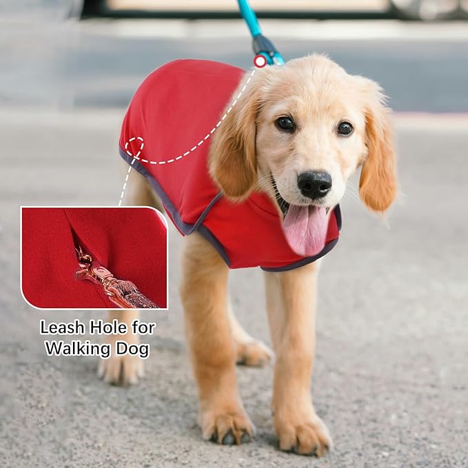 ROZKITCH Dog Winter Coat Soft Pullover Pajamas, Pet Windproof Warm Cold Weather Jacket Vest Cozy Onesie Jumpsuit Apparel Outfit Clothes for Small Medium Large Dogs Walking Sleep BrightRed 2XS