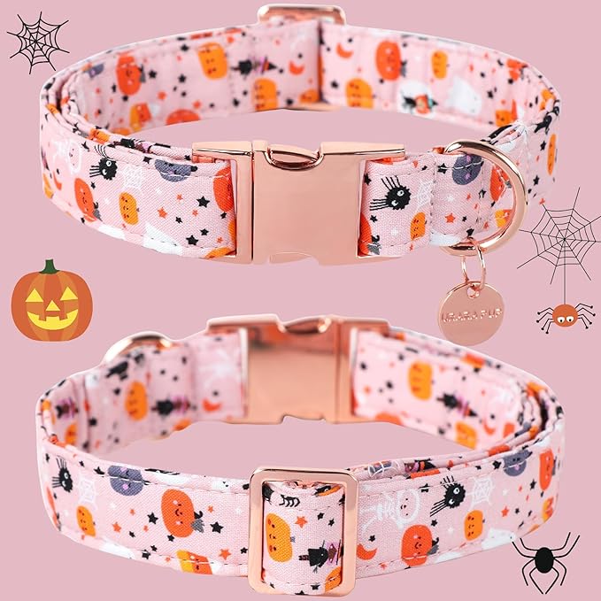 Halloween Dog Collar with Metal Buckle Gift Pumpkin Dog Collar for Small Medium Large Girls or Boys Dogs Cute Durable Comfortable Pet Collars