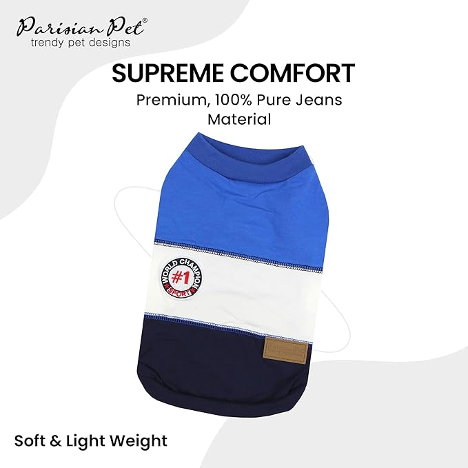 Parisian Pet Embroidered 'Worlds Champion' Sleeveless Dog Tank Top - Lightweight Color Block Tee - Machine Washable for Large Dogs