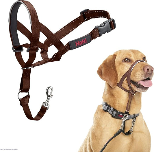 HALTI Headcollar - to Stop Your Dog Pulling on The Leash. Adjustable, Reflective and Lightweight, with Padded Nose Band. Dog Training Anti-Pull Collar for Medium Dogs (Size 3, Deep Walnut)