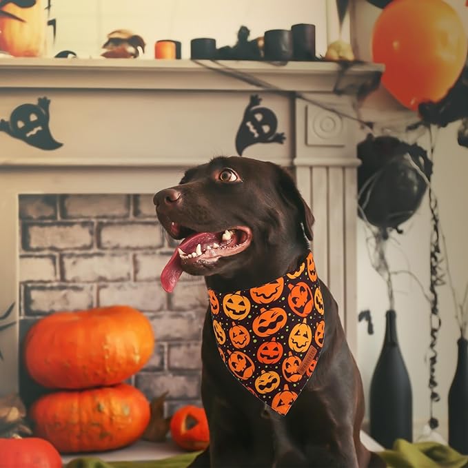 ADOGGYGO Halloween Dog Bandana, Pumpkin Bat Pet Scarf, Premium Durable Fabric, Adjustable Fit Halloween Bandanas for Large and Extra Large Dogs Pets (X-Large)