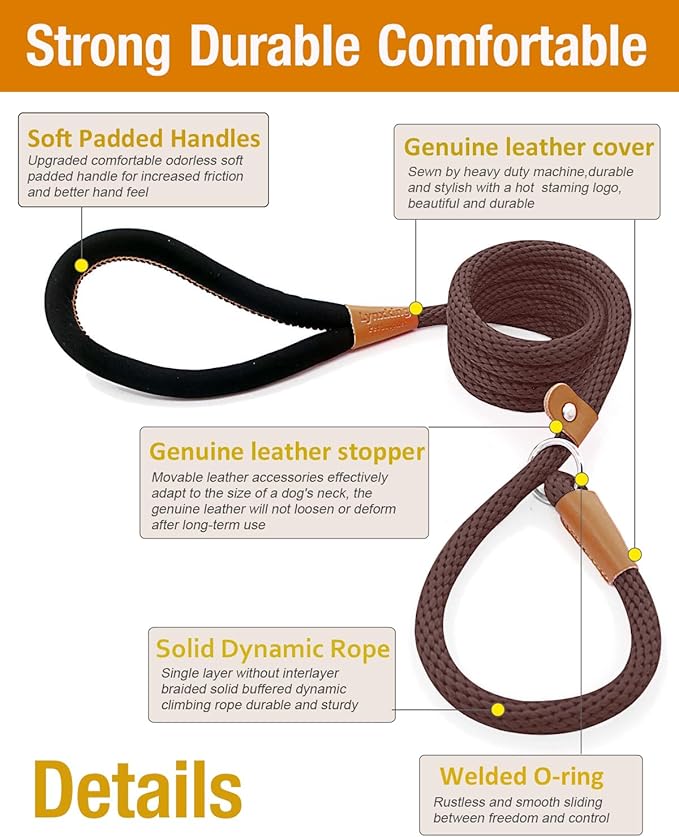 lynxking 5 FT Dog Leash Slip Lead 2 Pack Strong Heavy Duty Braided Dog Training Leash No Pull Training Lead Leashes for Medium Large and Small Dogs