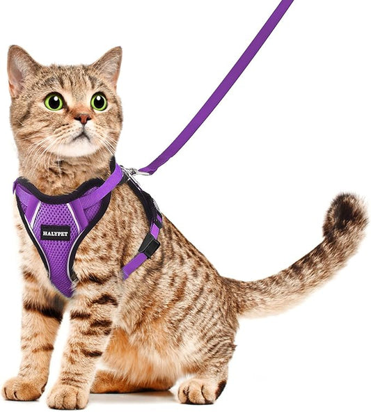 Halypet Cat Harness and Leash Set [H500 Pro Escape Proof Cat Harness for Walking, Adjustable Breathable Soft Travel Cat Leash, Reflective Strips Kitten Harness