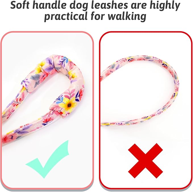 Dog Collar and Leash Set Girls Adjustable Puppy Collars with Floral Bow Tie for Small Medium Large Female Dogs, Pink Flower, S