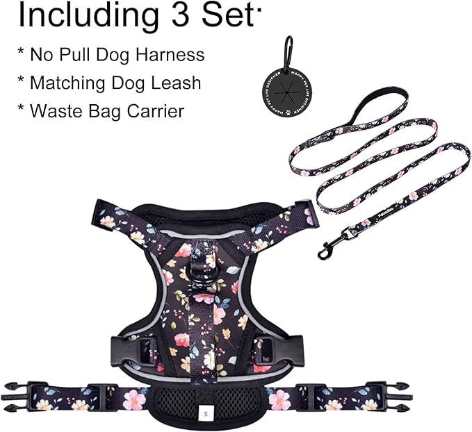 Petmolico Dog Harness for Small Dogs, Cute Harness Vest with Two Leash Clips and Soft Handle, Reflective Easy Walk Puppy Vest - Black Peach, Medium