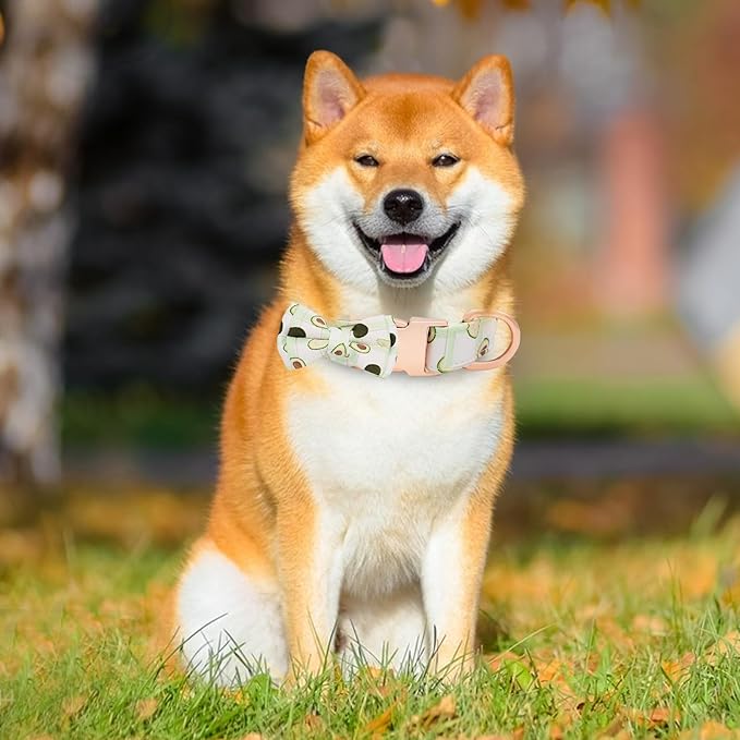 Dog Collar and Leash Set Adjustable Girls Puppy Floral Collars with Bow Tie for Small Medium Large Dogs(L, Avocado)